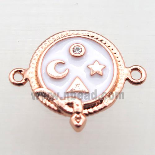 copper circle connector pave zircon with enameling, rose gold