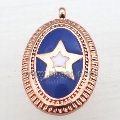 copper oval pendant with star enameling, rose gold