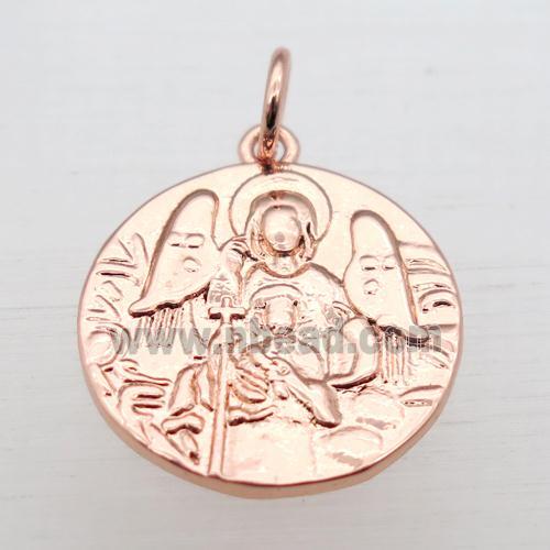 copper circle pendant, rose gold