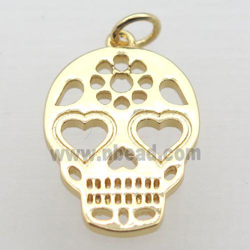 copper skull pendant, gold plated
