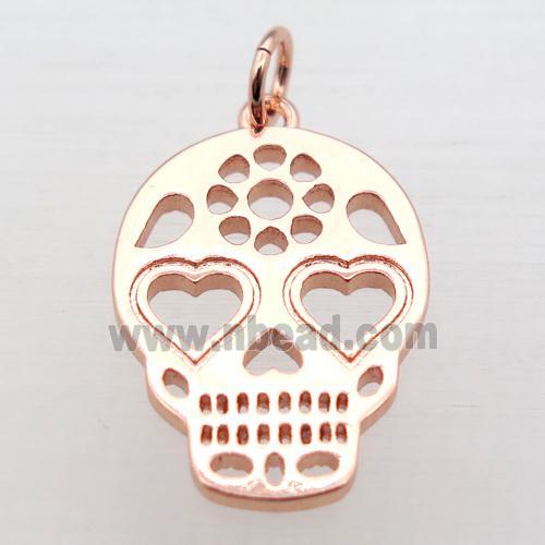 copper skull pendant, rose gold