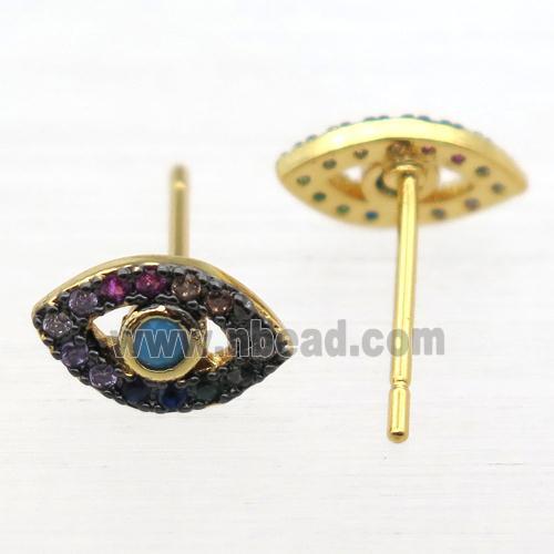 copper Eye stud Earring pave zircon, gold plated