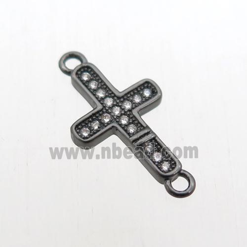 copper cross connector paved zircon, black plated