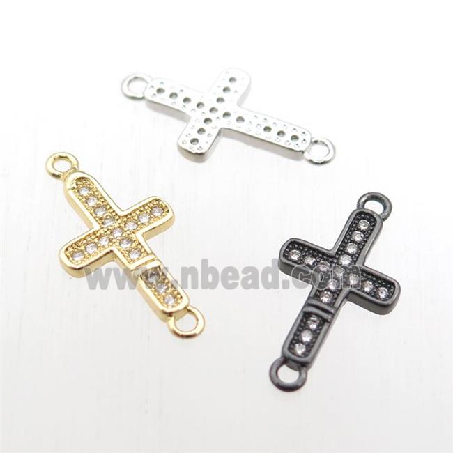 copper cross connector paved zircon, mixed color