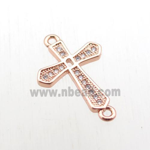 copper cross connector paved zircon, rose gold