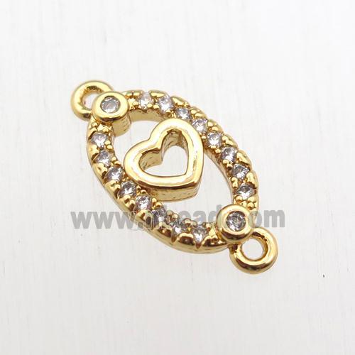 copper heart connector paved zircon, gold plated