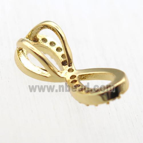 copper Infinity connector paved zircon, gold plated