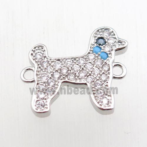 copper dog connector paved zircon, platinum plated