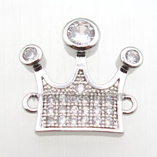 copper crown connector paved zircon, platinum plated
