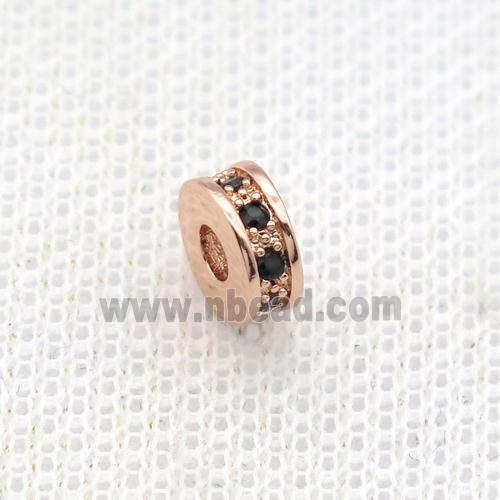 copper heishi beads paved zircon, rose gold