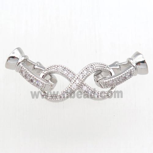 copper clasp paved zircon, platinum plated
