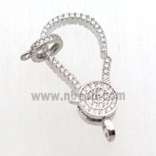copper Lobster Clasp paved zircon, platinum plated