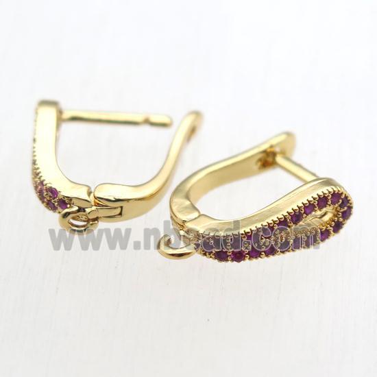 copper Latchback Earrings paved zircon with loop, gold plated