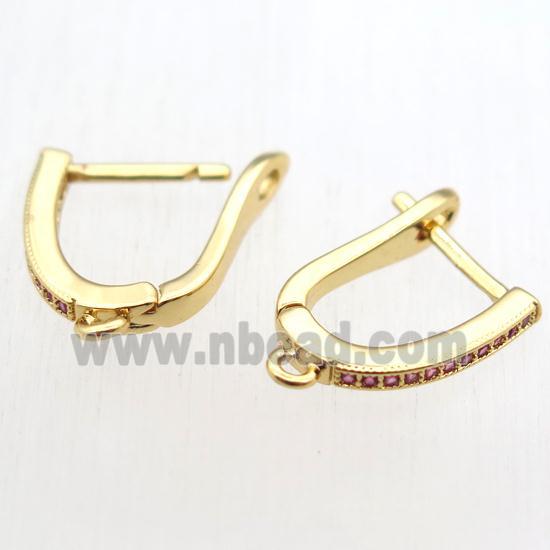 copper Latchback Earrings paved zircon with loop, gold plated