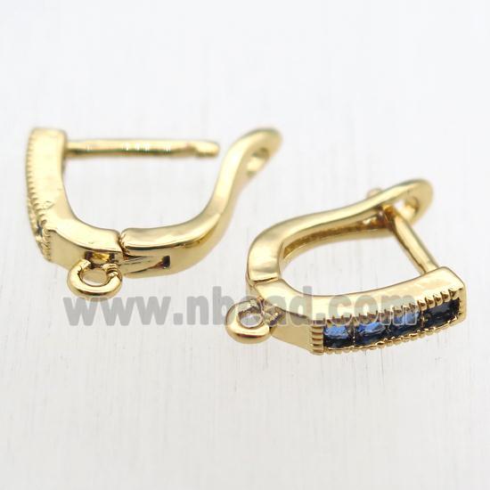 copper Latchback Earrings hook paved zircon with loop, gold plated