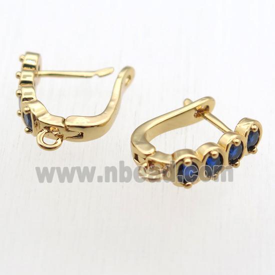copper Latchback Earrings hook paved zircon with loop, gold plated