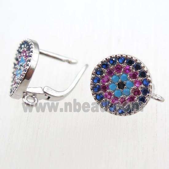 copper Latchback Earrings paved zircon with loop, platinum plated