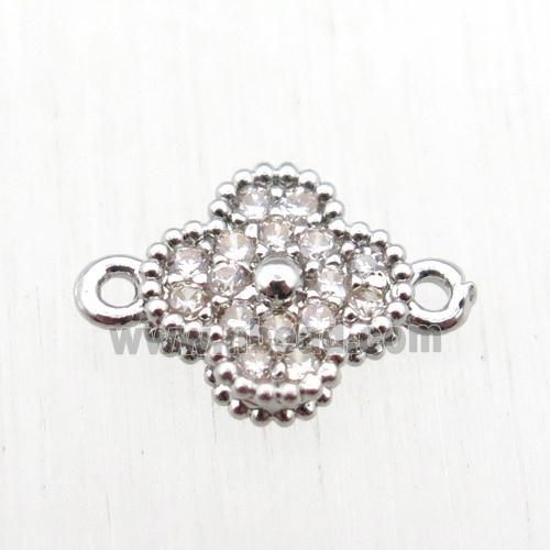 copper clover conncetor paved zircon, platinum plated