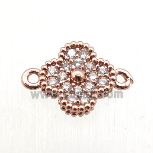 copper clover conncetor paved zircon, rose gold plated