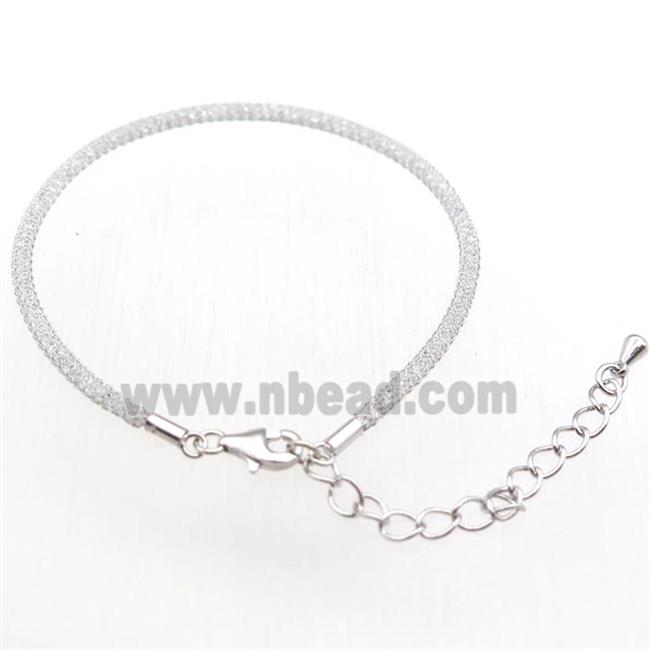 copper mesh bracelet chain with rhinestone, platinum plated