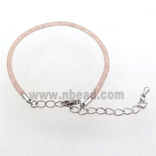 copper mesh bracelet chain with rhinestone, rose gold