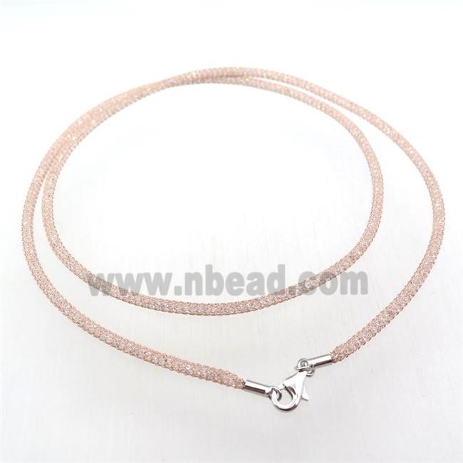 copper mesh nceklace chain with rhinestone, rose gold