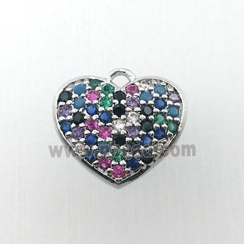 copper heart pendant pave zircon, platinum plated
