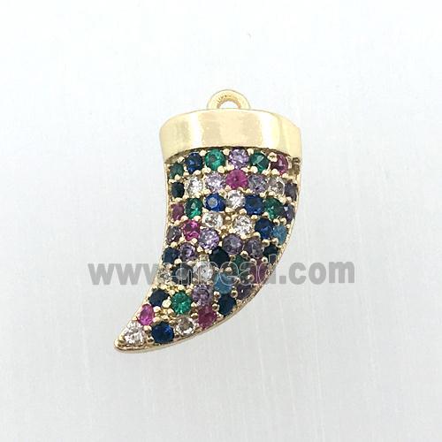copper horn pendant pave zircon, gold plated