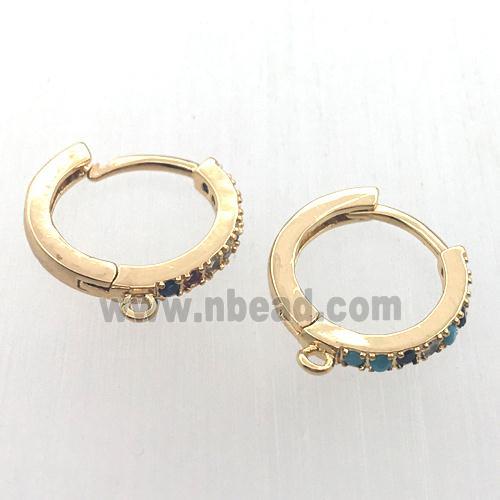 copper huggie earring hoop pave zircon with loop, gold plated