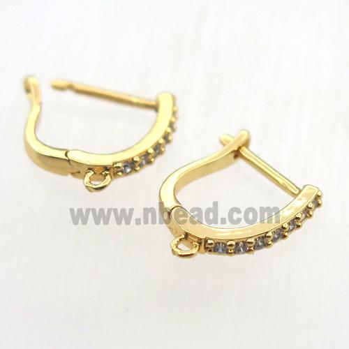copper Latchback Earrings pave zircon with loop, gold plated