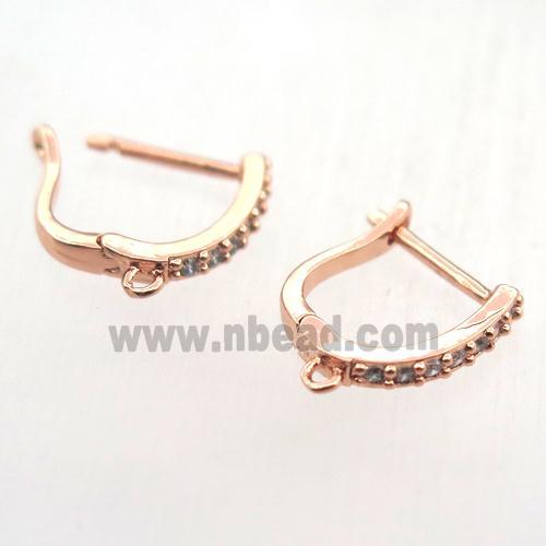 copper Latchback Earrings pave zircon with loop, rose gold