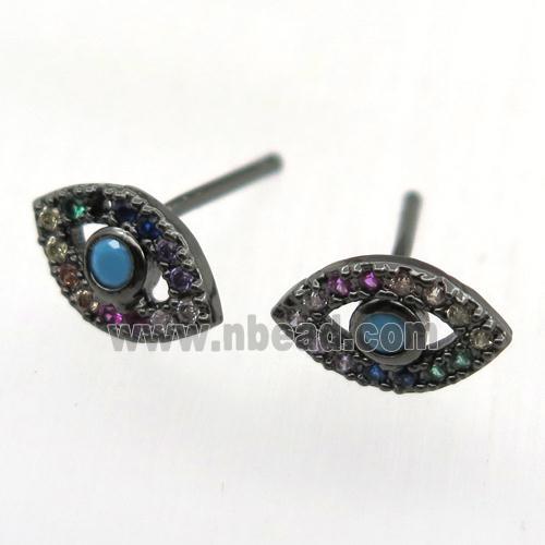 copper Studs Earrings pave zircon, black plated