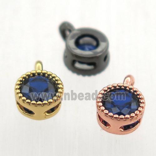 copper pendant pave blue zircon, circle, mixed color