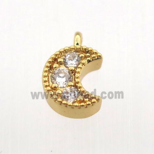 copper pendant pave zircon, moon, gold plated