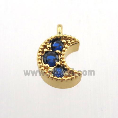 copper pendant pave zircon, moon, gold plated