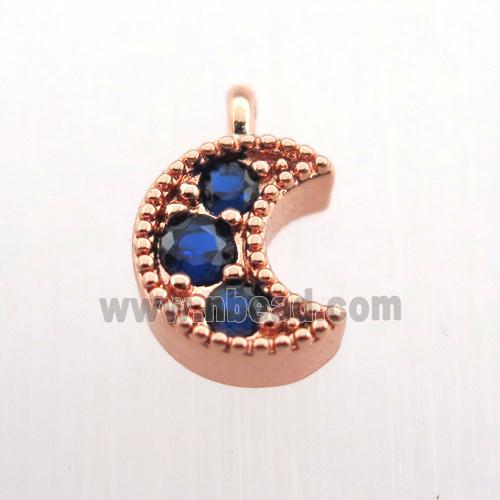 copper pendant pave zircon, moon, rose gold