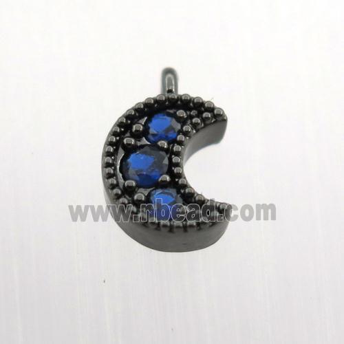 copper pendant pave zircon, moon, black plated