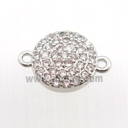 copper connector pave zircon, circle, platinum plated