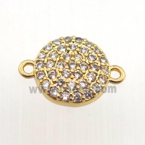 copper connector pave zircon, circle, gold plated