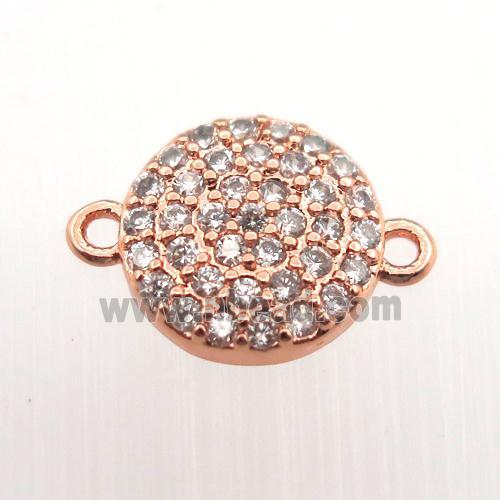 copper connector pave zircon, circle, rose gold