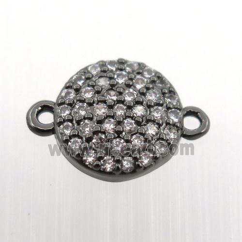copper connector pave zircon, circle, black plated