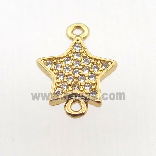 copper connector pave zircon, star, gold plated