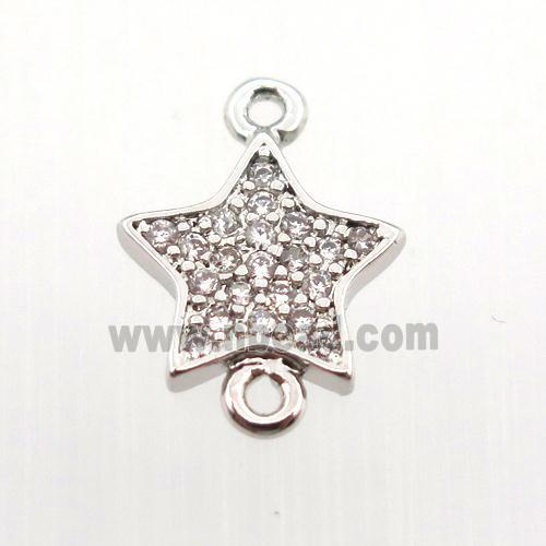 copper connector pave zircon, star, platinum plated
