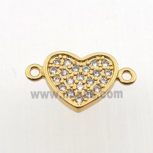 copper connector pave zircon, heart, gold plated