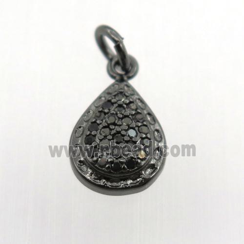 copper pendant pave zircon, teardrop, black plated