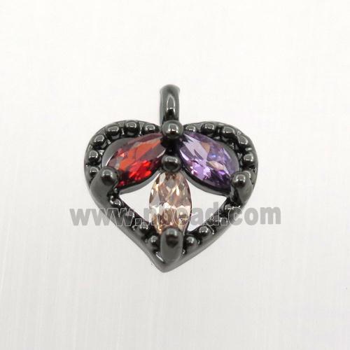 copper heart pendant pave zircon, black plated