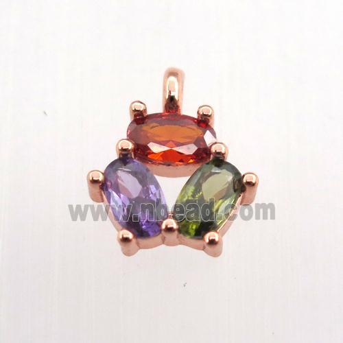 copper pendant pave zircon, flower, rose gold