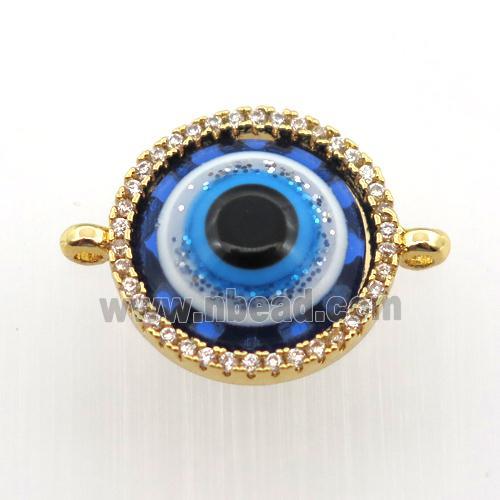 copper circle connector pave zircon with evil eye, gold plated
