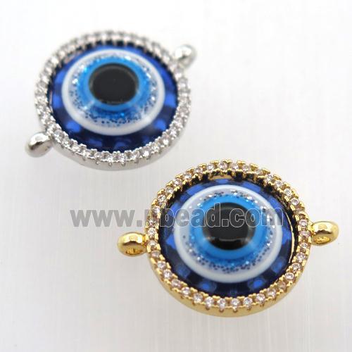 copper circle connector pave zircon with evil eye, mix color
