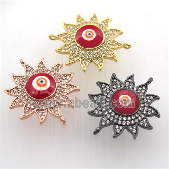 copper sun connector pave zircon with evil eye, mix color
